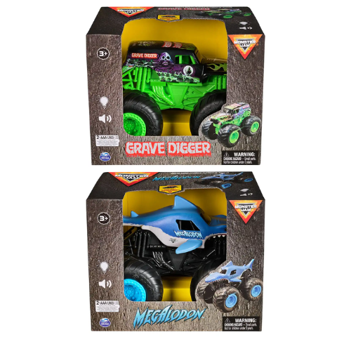 Monster Jam con luci e suoni - Grave Digger o Megalodon - Spin Master | 23cm x 14cm x 15cm