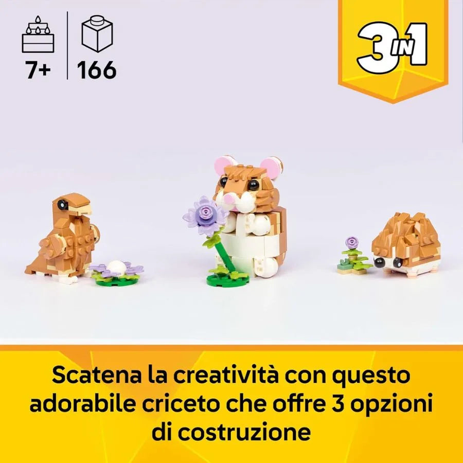 LEGO Simpatico Criceto con Fiore – Animale Trasformabile in Riccio o Aquila - LEGO Creator 3 in 1 | 15cm x 14cm x 4,5cm
