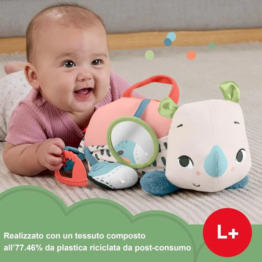 Peluche sensoriale Baby Rino – Peluche per i neonati - Fisher Price | 27cm x 12cm x 16cm