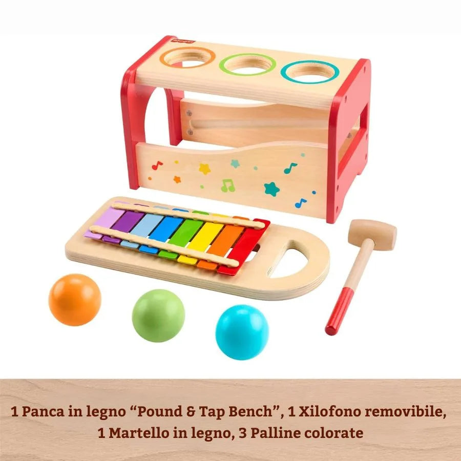 Xilofono Giocattolo in Legno – Banco Musicale Educativo - Fisher-Price | 24cm x 15cm x 14cm