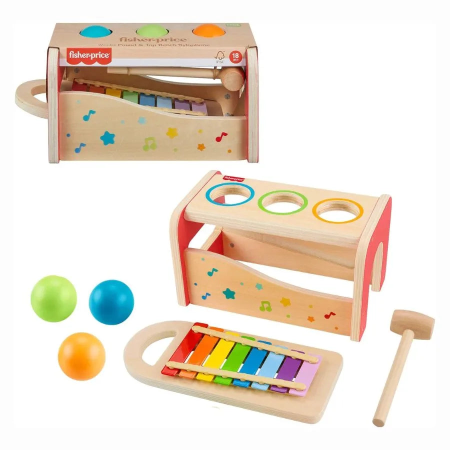 Xilofono Giocattolo in Legno – Banco Musicale Educativo - Fisher-Price | 24cm x 15cm x 14cm
