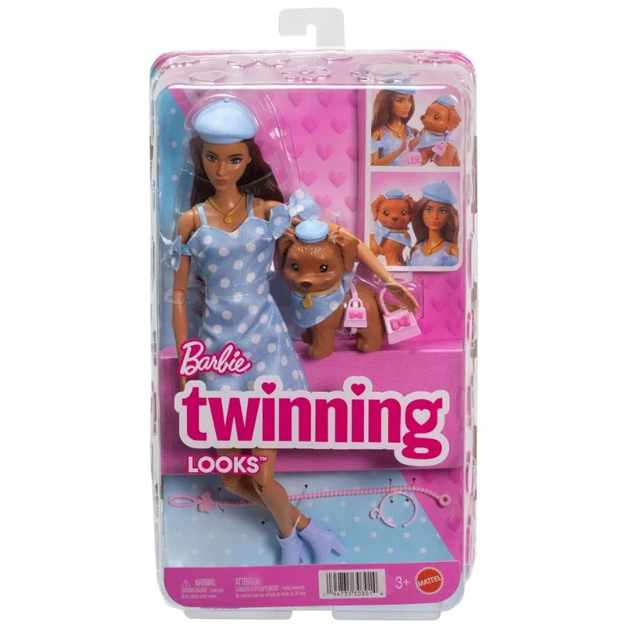 Barbie Twinning Looks - Bambola con cucciolo - Mattel | 19cm x 15cm x 13cm