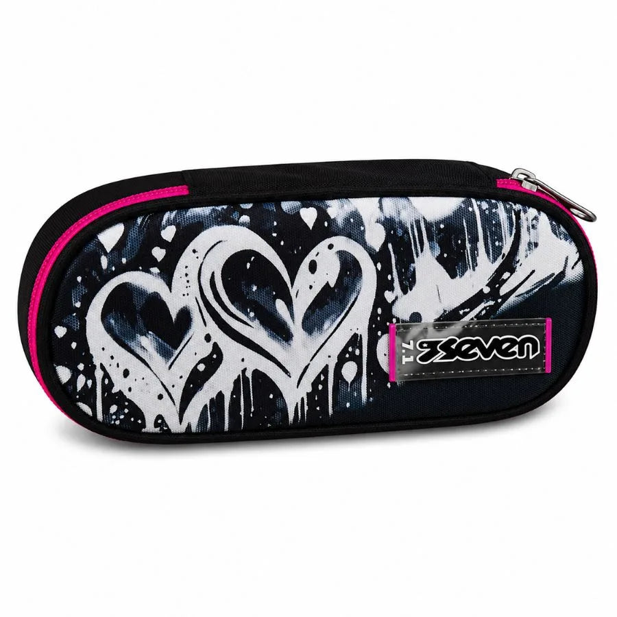 Portapenne Scuola Round Nero Rosa – Linea PLUMPY - Seven | 22cm x 10cm x 6cm