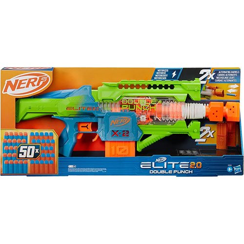 Nerf Elite 2.0 Double Punch – Blaster Motorizzato - Hasbro | 66cm x 8cm x 26cm