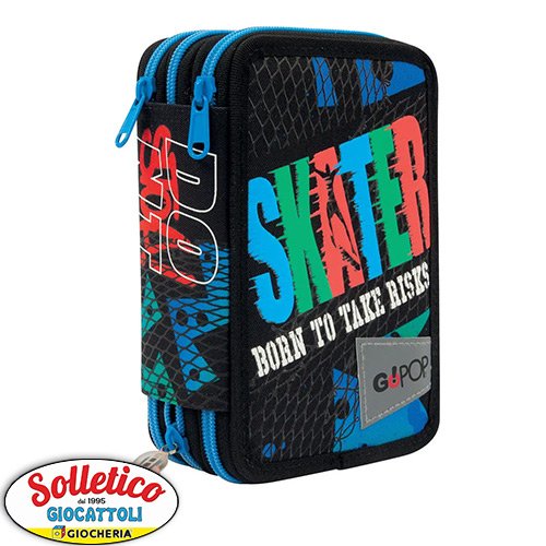 Astuccio 3 Zip Skater - GoPop: Stile Skate e Funzionalità per la Scuola!