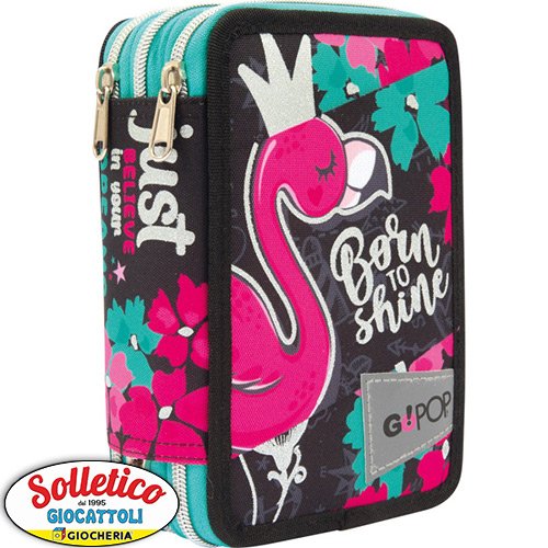 Astuccio 3 Zip Flamingo - GoPop: il tuo alleato per una scuola scintillante!