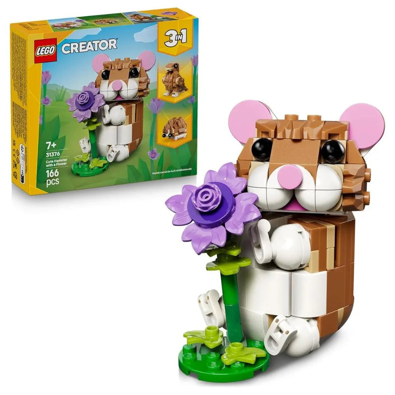 LEGO Simpatico Criceto con Fiore – Animale Trasformabile in Riccio o Aquila - LEGO Creator 3 in 1 | 15cm x 14cm x 4,5cm