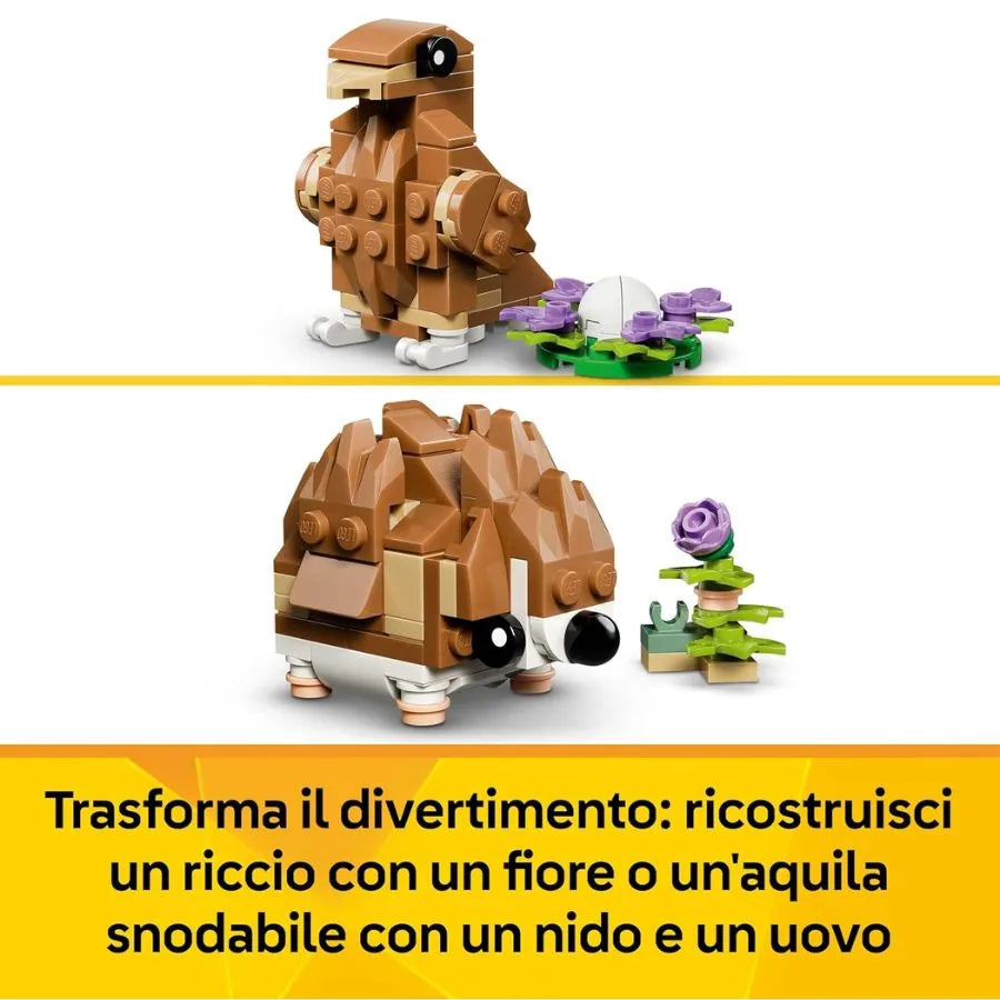 LEGO Simpatico Criceto con Fiore – Animale Trasformabile in Riccio o Aquila - LEGO Creator 3 in 1 | 15cm x 14cm x 4,5cm