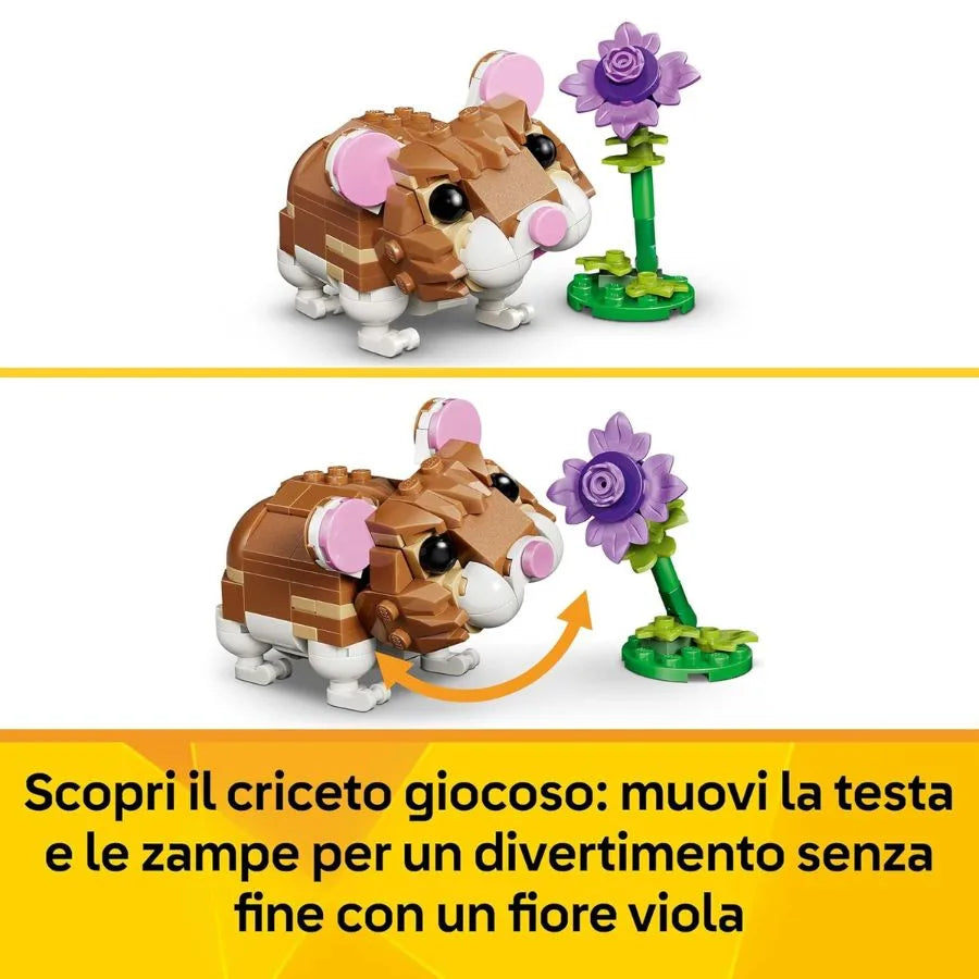 LEGO Simpatico Criceto con Fiore – Animale Trasformabile in Riccio o Aquila - LEGO Creator 3 in 1 | 15cm x 14cm x 4,5cm