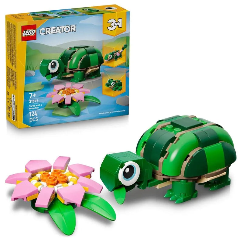 LEGO Creator 3 in 1 Tartaruga con Fiore di Ninfea – Animale Trasformabile in Camaleonte o Rana | 15cm x 14cm x 4,5cm