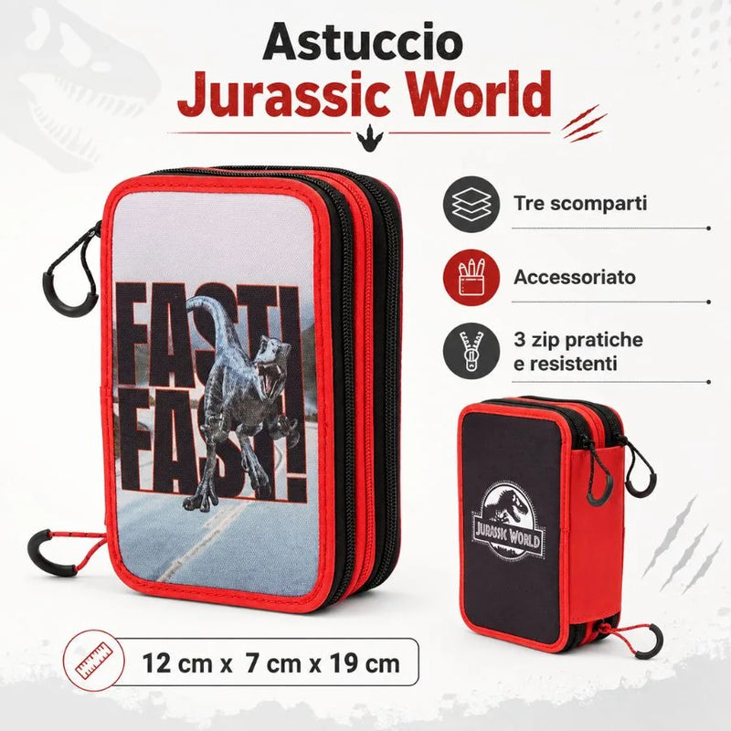 Astuccio 3 Zip Jurassic World – Giochi Preziosi | 12cm x 7cm x 19cm
