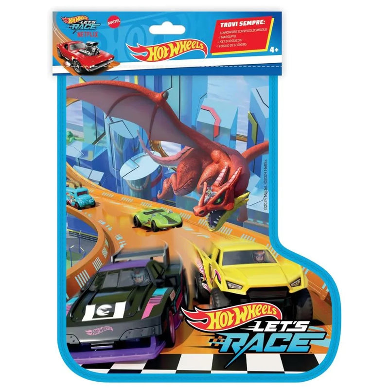 Calza della Befana Hot Wheels 2025 con Accessori – Mattel | 29cm x 4cm x 37cm