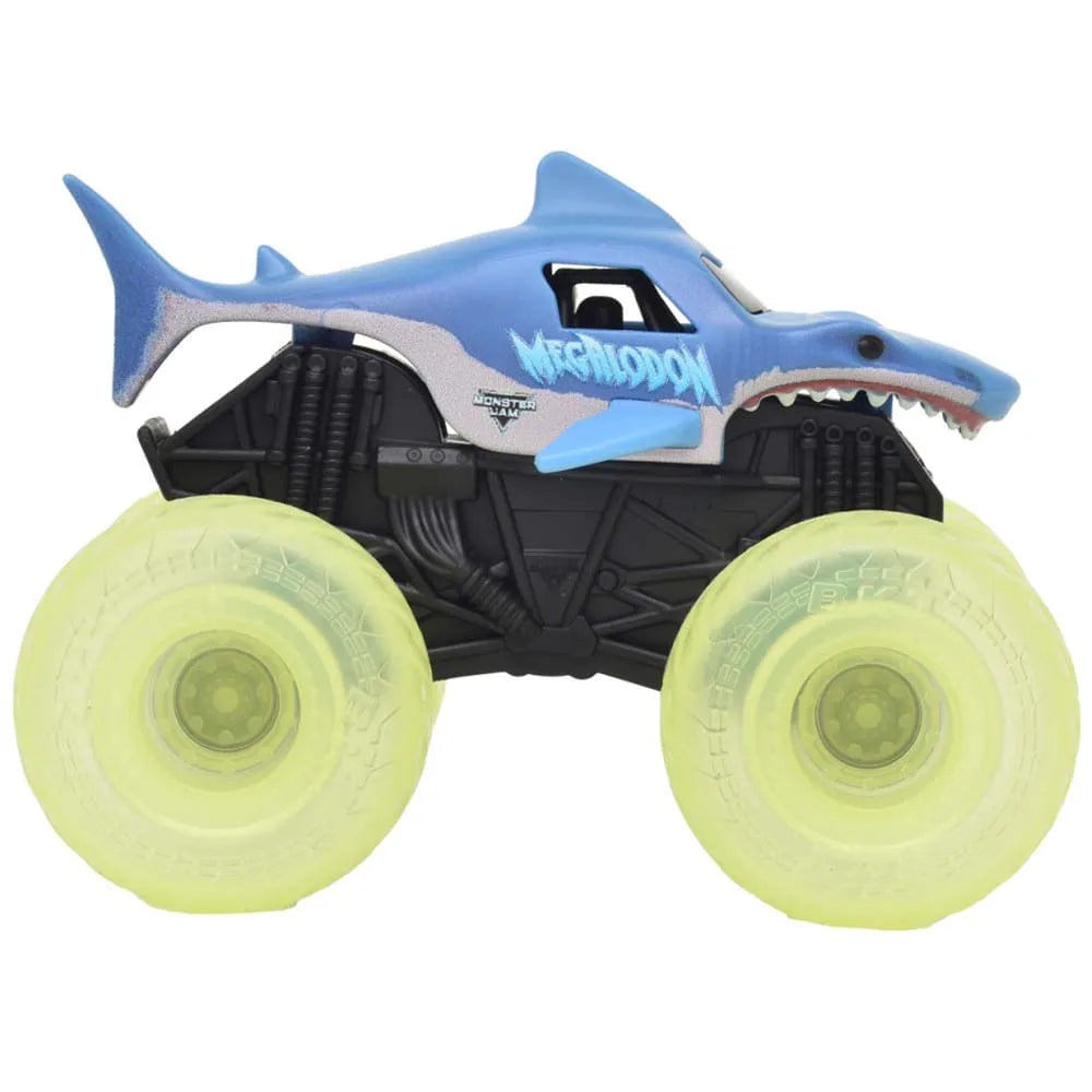 Monster Jam Grave Digger & Megalodon – Pack Doppio Veicoli Luminosi 1:43 – Spin Master | 30,5cm x 12cm x 13cm