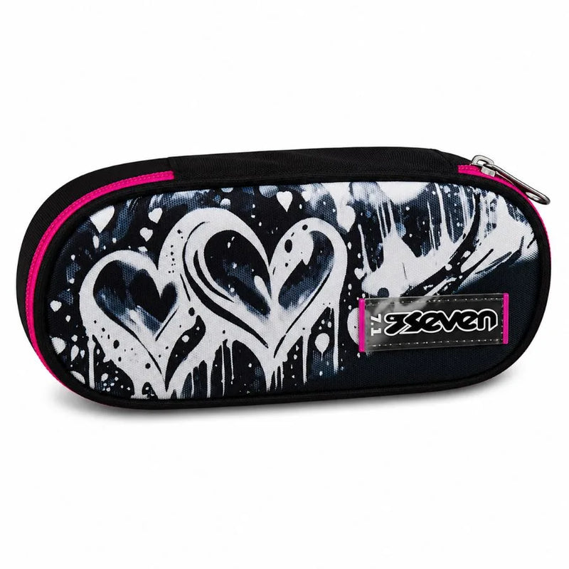 Portapenne Scuola Round Nero Rosa – Linea PLUMPY - Seven | 22cm x 10cm x 6cm